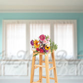 Aperturee - Teal Room Window White Trim Retro Wall Backdrop